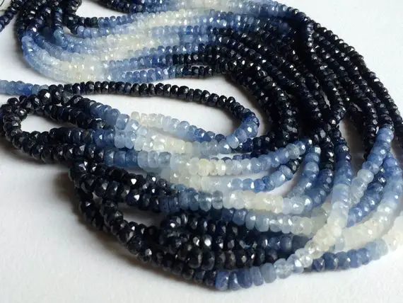 3.5-4.5mm Shaded Blue Sapphire Faceted Beads, Original Sapphire Faceted Rondelle, Sapphire Faceted Beads For Jewelry (8in To 16in Options)