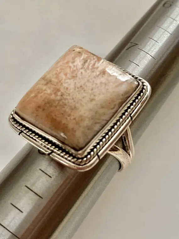 Scolecite 925 Sterling Silver Gemstone Handmade Ring Size 8.5