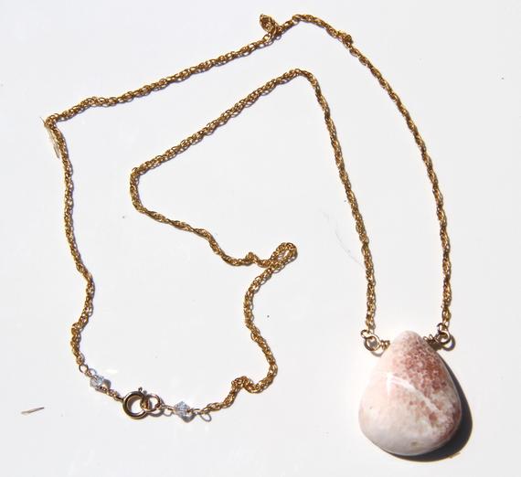 Scolecite Necklace With 14k Gold Filled Chain & Swarovski Crystals