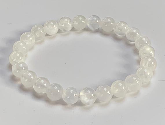 Natural Selenite Crystal Bracelet, Crown Chakra, Selenite Stone Stretch Bracelet - 10mm