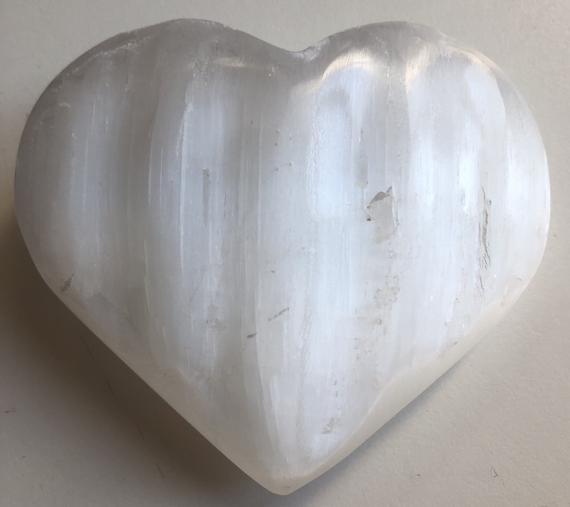 Selenite Carved Puffy Heart, Palm Stone, Healing Crystal, Spiritual Stone, Meditation, Chakra Stone