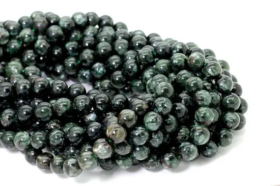 Natural Seraphinite, Russian Seraphinite Smooth Round Sphere Loose Gemstone Beads - Rn127