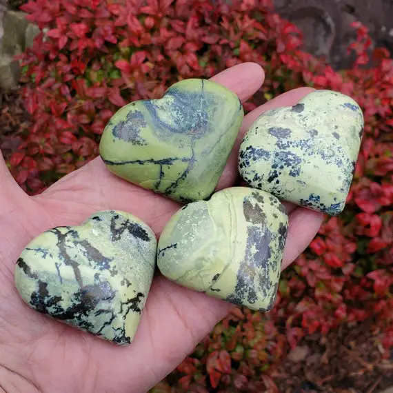 Large Serpentine Crystal Hearts, Serpentine With Pyrite Hearts, Natural Serpentine Crystals For Manifestation And Prosperity Work