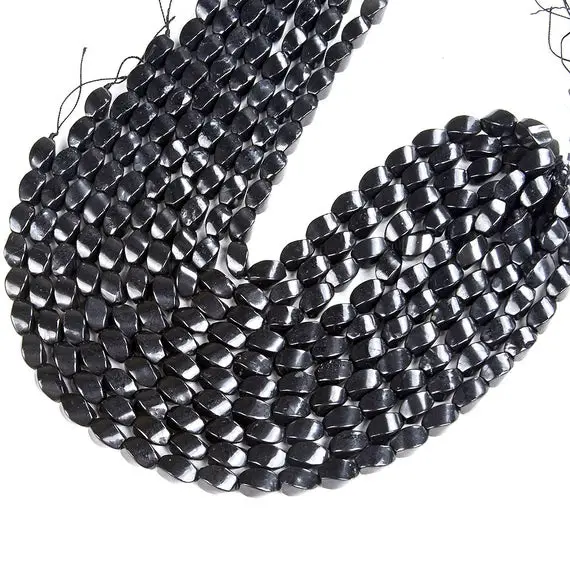 Natural Smooth Shungite Gemstone Grade Aaa Twisted Barrel Drum 15x9mm Loose Beads (d48)