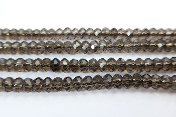 Natural Smoky Quartz Faceted Rondelles - Small Faceted Quartz Beads - 2x4mm Abacus Beads - Quartz Jewelry Beads - Gemstone Beads -15inch