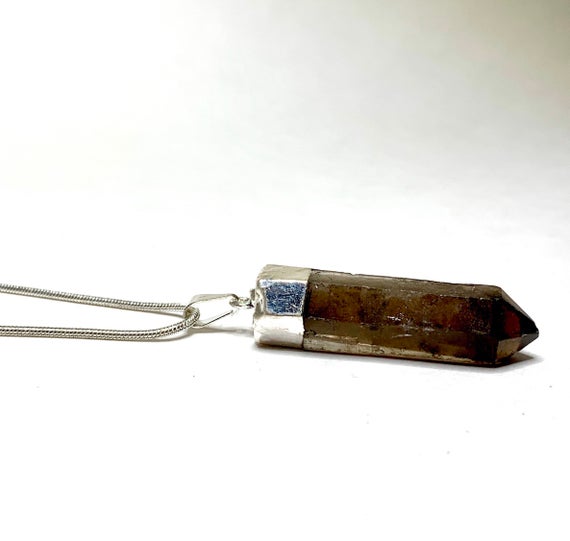 Smoky Quartz Pendant Necklace, Smoky Quartz Crystal Pendant With Chain