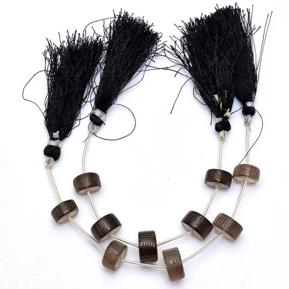 Smoky Quartz Gemstone Heishi Carving Beads | 11mm-13mm Tyre Rondelle | Natural Brown Smoky Semi Precious Gemstone Carving | 5 Loose Beads