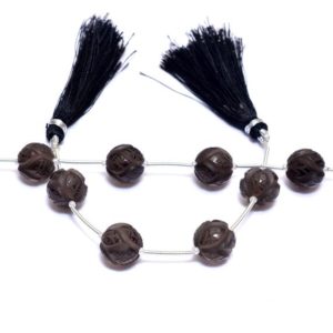 Shop Smoky Quartz Round Beads! Natural Smoky Quartz Gemstone Carving Frosted Beads | 4 Beads Strand | Smoky Quartz Semi Precious Gemstone Carving 12mm Round Loose Beads | Natural genuine round Smoky Quartz beads for beading and jewelry making.  #jewelry #beads #beadedjewelry #diyjewelry #jewelrymaking #beadstore #beading #affiliate #ad