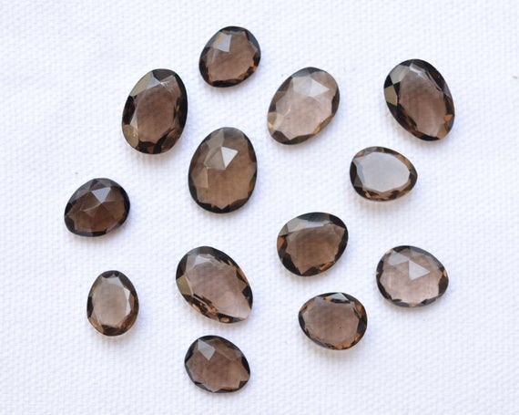 Faceted Smoky Quartz Gemstone, Mix Shape And Size Gemstone, Checker Cut Slices, Quartz Loose Gemstone, 10 Pieces Lot, 9x11 - 13x18mm #p0176