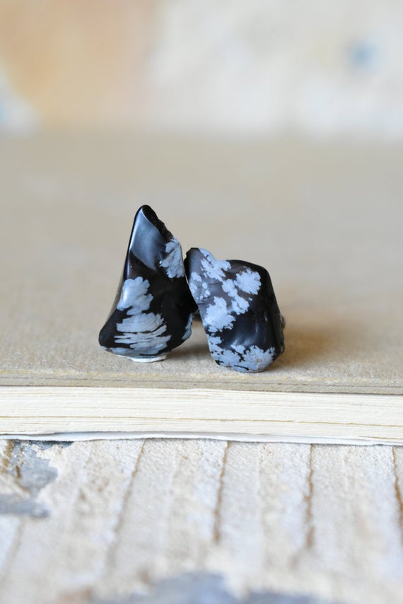 Rough Stone Cufflinks, Snowflake Obsidian Jewelry, Black And White Natural Stone Cuff Links, Unique Wedding Gift For Man, Modern Men's Gifts