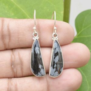 Shop Snowflake Obsidian Earrings! Snowflake Obsidian Earring, 925 Sterling Silver Earrings, Gemstone Earrings, Snowflake 8x26mm Fancy Shape Earring, Silver Earrings, Etsy | Natural genuine Snowflake Obsidian earrings. Buy crystal jewelry, handmade handcrafted artisan jewelry for women.  Unique handmade gift ideas. #jewelry #beadedearrings #beadedjewelry #gift #shopping #handmadejewelry #fashion #style #product #earrings #affiliate #ad