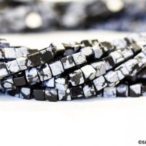 Shop Snowflake Obsidian Bead Shapes! S/ Snowflake Obsidian 4×4 Cube beads 16" long strand Black and White Gemstone Cube beads Small cube for jewelry making. | Natural genuine other-shape Snowflake Obsidian beads for beading and jewelry making.  #jewelry #beads #beadedjewelry #diyjewelry #jewelrymaking #beadstore #beading #affiliate #ad