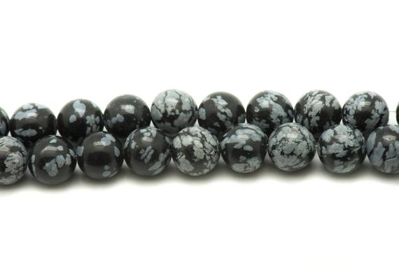 Fil 39cm 31pc Env - Perles De Pierre - Obsidienne Flocon Mouchetée Boules 12mm Fil 39cm 31pc Env - Perles De Pierre - Obsidienne Flocon Mouchetée Boules 12mm