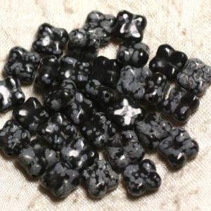 Wire 39cm 34pc env – stone beads – snowflake Obsidian flecked flower Shamrock 4 leaf 9-10mm | Natural genuine other-shape Gemstone beads for beading and jewelry making.  #jewelry #beads #beadedjewelry #diyjewelry #jewelrymaking #beadstore #beading #affiliate #ad