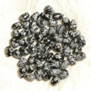 Shop Snowflake Obsidian Bead Shapes! Fil 39cm 51pc env – Perles de Pierre – Obsidienne Flocon Mouchetée Gouttes 7x5mm | Natural genuine other-shape Snowflake Obsidian beads for beading and jewelry making.  #jewelry #beads #beadedjewelry #diyjewelry #jewelrymaking #beadstore #beading #affiliate #ad