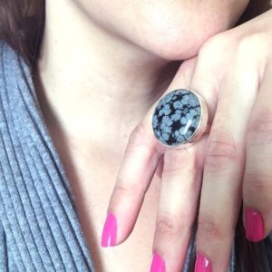 Shop Snowflake Obsidian Rings! Snowflake Obsidian Ring, Large Gemstone Ring, Crystal Cocktail Ring, Solitaire Ring, Minimal Ring, Silver Obsidian Ring | Natural genuine Snowflake Obsidian rings, simple unique handcrafted gemstone rings. #rings #jewelry #shopping #gift #handmade #fashion #style #affiliate #ad