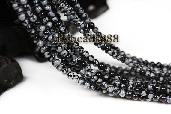 Snowflake Obsidian,15 Inch Full Strand Black Snowflake Obsidian Smooth Round Beads 2mm 3mm For Choice
