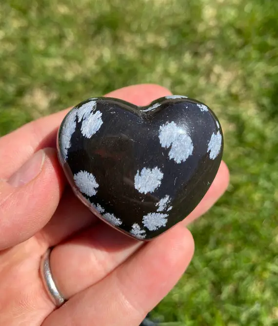 Snowflake Obsidian Crystal Heart (~1.75") - Polished Heart Shaped Crystal - Snowflake Obsidian Stone Heart - Large Snowflake Obsidian Heart