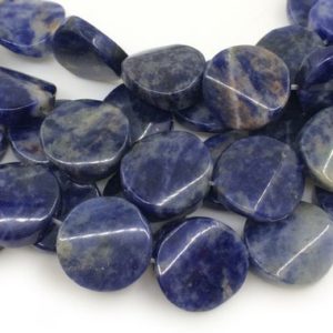 Shop Sodalite Bead Shapes! 15.5" 16mm natural sodalite twisted/wave coin beads, dark blue semi precious stone JGDOC | Natural genuine other-shape Sodalite beads for beading and jewelry making.  #jewelry #beads #beadedjewelry #diyjewelry #jewelrymaking #beadstore #beading #affiliate #ad