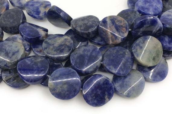 15.5" 16mm Natural Sodalite Twisted/wave Coin Beads, Dark Blue Semi Precious Stone Jgdoc