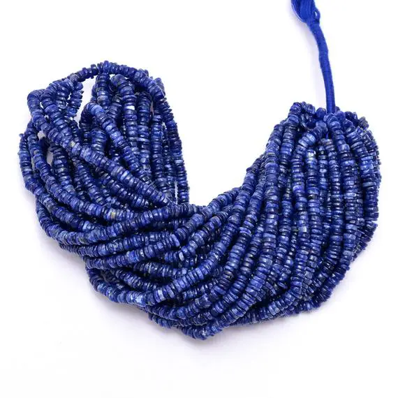 Blue Sodalite Gemstone 5mm-6mm Smooth Wheel Spacer Beads | Natural Sodalite Semi Precious Gemstone Loose Heishi / Coin Beads | 16inch Strand