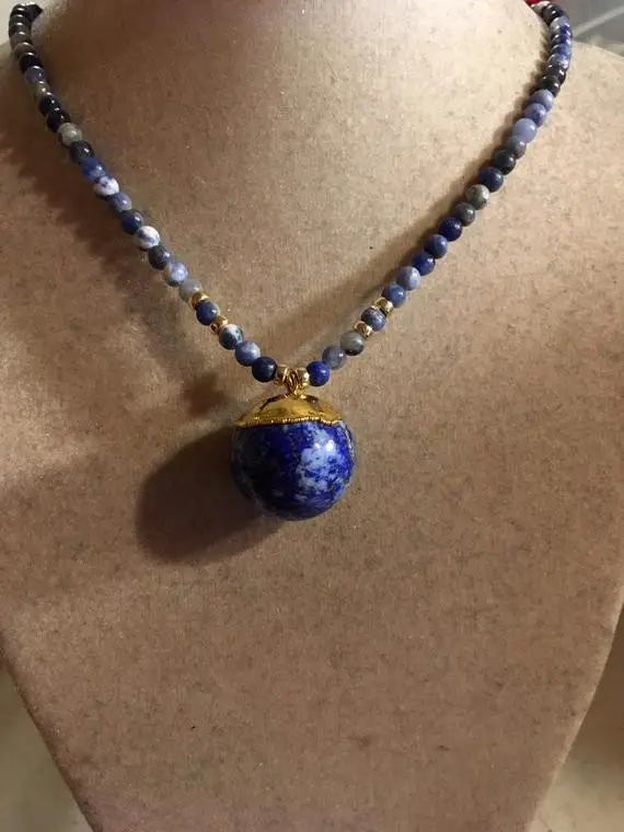 Sodalite Necklace - Blue Pendant Jewellery - Gold Jewelry - Gemstone - Beaded - Handmade - Gift - Jewelrybycarmal