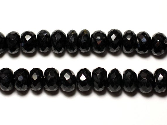 Fil 21cm 42pc Env - Perles De Pierre - Spinelle Noir Rondelles Facettées 7-8mm