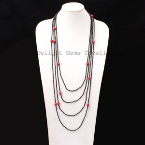 Shop Spinel Necklaces! Black Spinel With Red Coral Beaded Necklace, 2mm/6.5mm Black And Red Bead Multi Layer Endless Necklace, Faceted Beads Necklace,100 Inch Long | Natural genuine Spinel necklaces. Buy crystal jewelry, handmade handcrafted artisan jewelry for women.  Unique handmade gift ideas. #jewelry #beadednecklaces #beadedjewelry #gift #shopping #handmadejewelry #fashion #style #product #necklaces #affiliate #ad