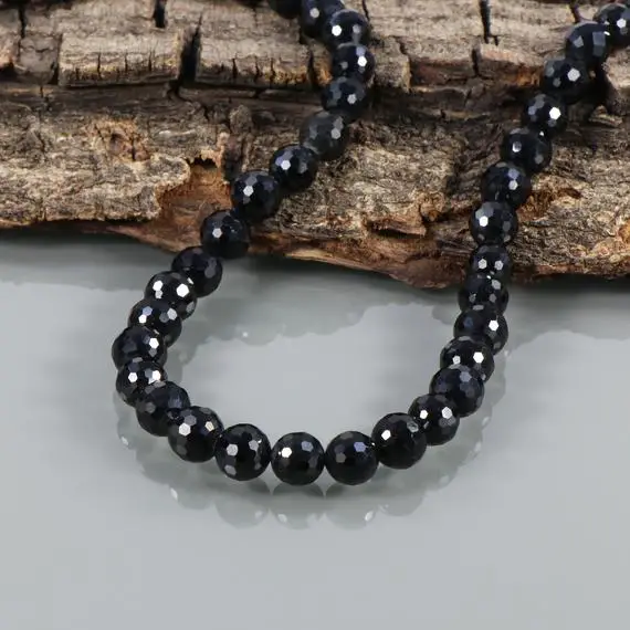 Black Spinel Necklace, Sterling Silver Jewelry, Handmade Beaded Necklace, Natural Gemstone Necklace, Round Beads Jewelry, Gift For Daughter