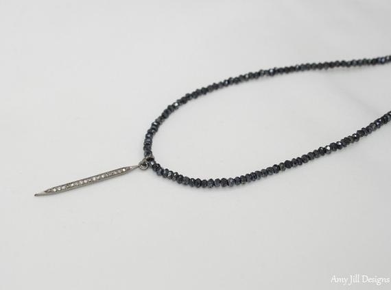 Pave Diamond Spike Necklace, Mystic Black Spinel, Genuine Diamond Pendant