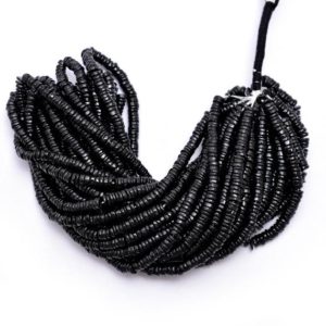 Shop Spinel Rondelle Beads! Natural Black Spinel 5mm-6mm Smooth Heishi Beads | Gemstone Tyre Rondelle 16" Strand | Black Spinel Semi Precious Gemstone Coin Spacer Beads | Natural genuine rondelle Spinel beads for beading and jewelry making.  #jewelry #beads #beadedjewelry #diyjewelry #jewelrymaking #beadstore #beading #affiliate #ad