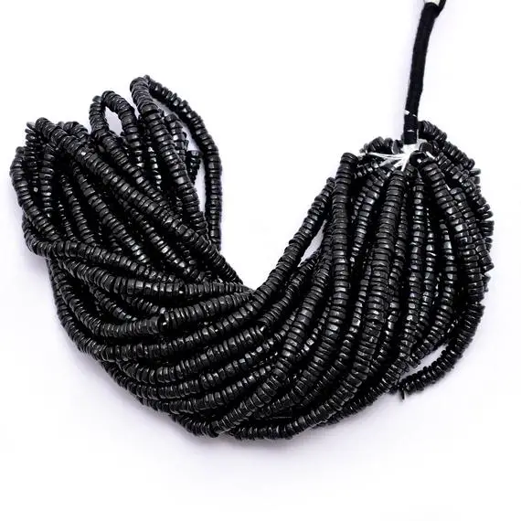 Natural Black Spinel 5mm-6mm Smooth Heishi Beads | Gemstone Tyre Rondelle 16" Strand | Black Spinel Semi Precious Gemstone Coin Spacer Beads