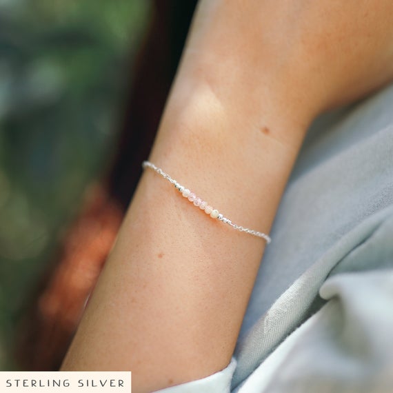 Sparkling Natural Sunstone Semi-precious Gemstone Bead Bar Bracelet. Real Genuine Crystal Jewellery. Bridesmaids Bracelet Gift For Women.