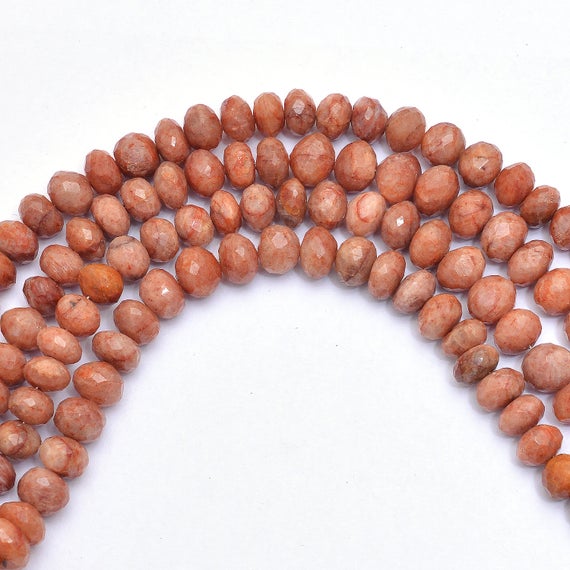 Sunstone Gemstone 7mm Rondelle Faceted Beads | 6inch Strand | Natural Sunstone Fire Semi Precious Gemstone Rondelle Loose Beads |aaa Quality