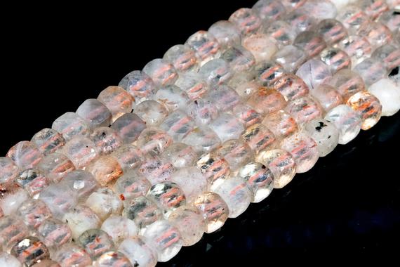 Genuine Natural Transparent Multicolor Sunstone Loose Beads India Faceted Cube Shape 3-4mm