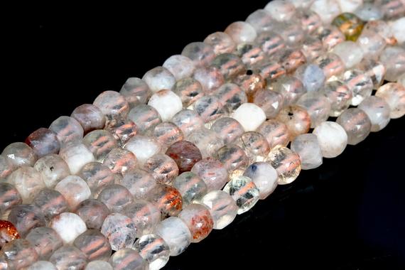 Genuine Natural Transparent Multicolor Sunstone Loose Beads India Faceted Cube Shape 5x5mm