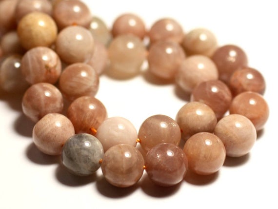 5pc - Sunstone Pearls Balls 10mm White Gray Pink Orange Iridescent - 8741140015937