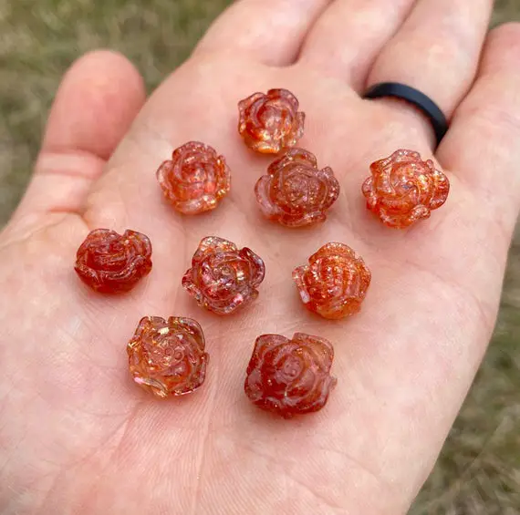 Sunstone Crystal Rose - Grade Aaa (1cm) - Carved Sunstone Rose - Sunstone Flower Carving - Miniature Forever Rose - Suntone Rose Sculpture