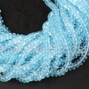 Shop Topaz Rondelle Beads! Swiss Blue Topaz Beads, Blue Topaz Beads, 5-5.50 mm Swiss Blue Faceted Beads, Swiss Blue Topaz Rondelle Beads, Topaz Rondelle Beads | Natural genuine rondelle Topaz beads for beading and jewelry making.  #jewelry #beads #beadedjewelry #diyjewelry #jewelrymaking #beadstore #beading #affiliate #ad