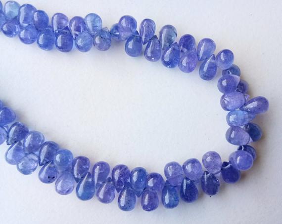 3x5mm - 6x8mm Tanzanite Beads, Natural Tanzanite Plain Drops, Tanzanite Beads For Jewelry, Drop Briolettes (4in To 8in Options) - Aag61