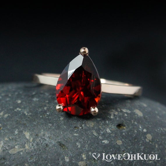 Teardrop Red Garnet Engagement Ring – Choose Your Setting