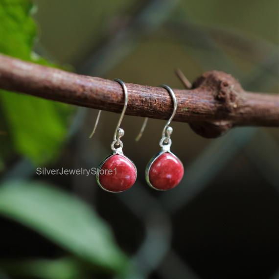 Thulite Earrings: Handmade 925 Sterling Silver Boho Pear Drops Thulite Earrings: Handmade 925 Sterling Silver Boho Pear Drops