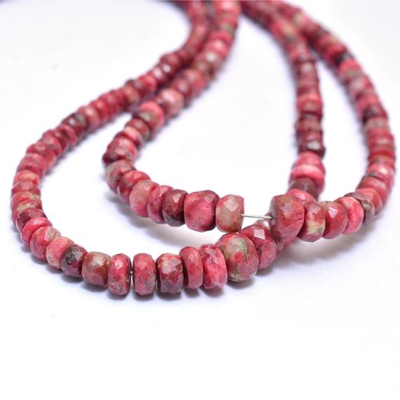 Thulite 4mm-5mm Gemstone Rondelle Faceted Beads | 17" Strand | Natural Rare Aaa Pink Thulite Semi Precious Gemstone Beads For Jewelry Making Thulite 4mm-5mm Gemstone Rondelle Faceted Beads | 17" Strand | Natural Rare Aaa Pink Thulite Semi Precious Gemstone Beads For Jewelry Making