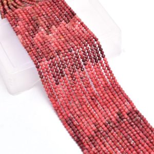 AAA+ Pink Thulite 3mm-4mm Gemstone Micro Faceted Beads | 13inch Strand | Natural Multi Thulite Semi Precious Gemstone Loose Rondelle Beads