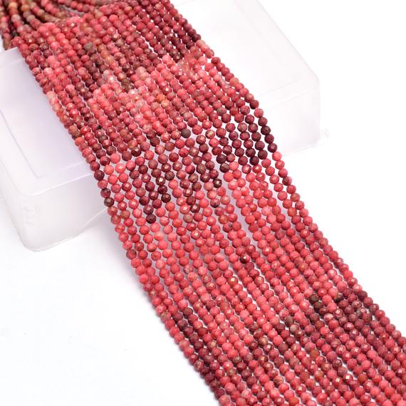 Aaa+ Pink Thulite 3mm-4mm Gemstone Micro Faceted Beads | 13inch Strand | Natural Multi Thulite Semi Precious Gemstone Loose Rondelle Beads