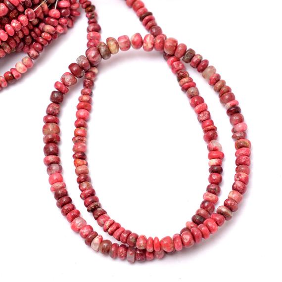 Natural Multi Thulite Smooth Rondelle Beads | 4mm-6mm Beads 16inch Strand | Pink Thulite Semi Precious Gemstone Loose Beads For Jewelry Natural Multi Thulite Smooth Rondelle Beads | 4mm-6mm Beads 16inch Strand | Pink Thulite Semi Precious Gemstone Loose Beads For Jewelry