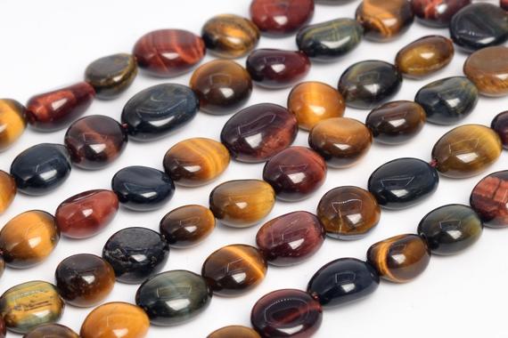 Genuine Natural Yellow Red Blue Tiger Eye Loose Beads Grade Aa Pebble Nugget Shape 8-10mm