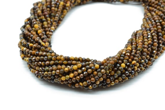Tiger Eye Faceted Beads,gemstone Rondelle Beads,jewelry Making Beads,yellow Tiger Beads,2mm-2.5mm Beads,micro Faceted Beads,13 Inch Strand,