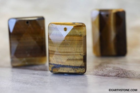 Xl/ Tiger Eye 30x40mm Faceted Flat Rectangle Pendant Top-front-drilled 2mm Hole Pattern/shade Varies 1-each