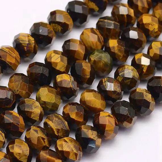 Tiger Eye Rondelle Beads | Faceted Natural Gemstone Loose Beads | Sold By 7 Inch Strand | Size 4x6mm 5x8mm | Hole 1mm